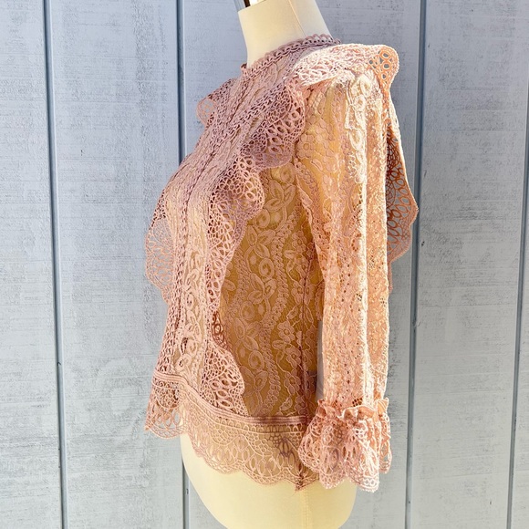 Melograno Rico Lace Blush Blouse See-through Top Long Sleeve - Picture 6 of 10